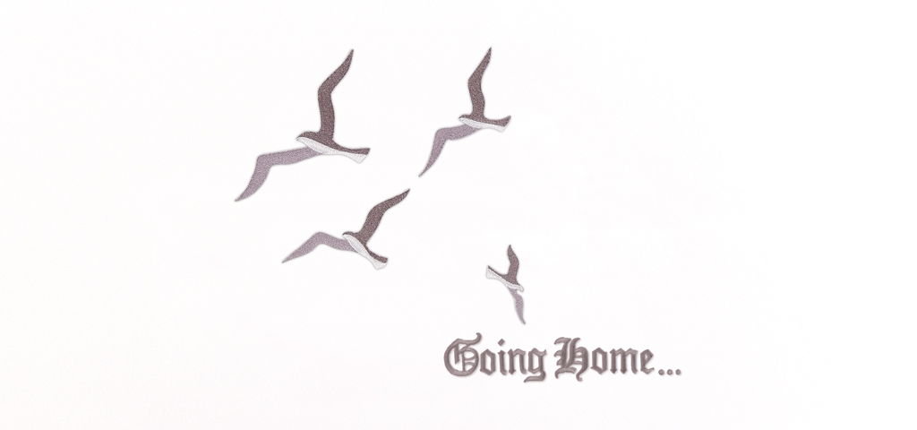 Going Home NEW Birds Grey on White Faux